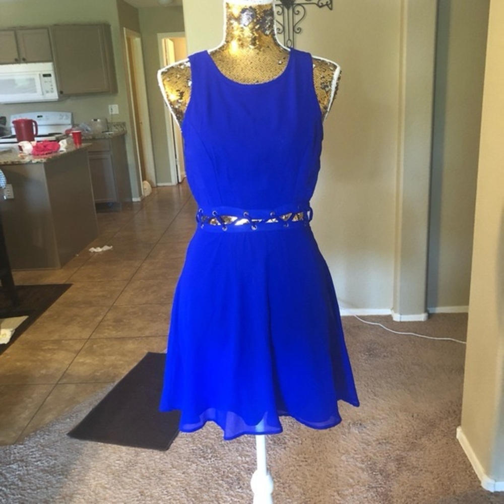 Charlotte Russe Cobalt Blue Sleeveless Fit & Flare Dress with Laced Waist Cutout